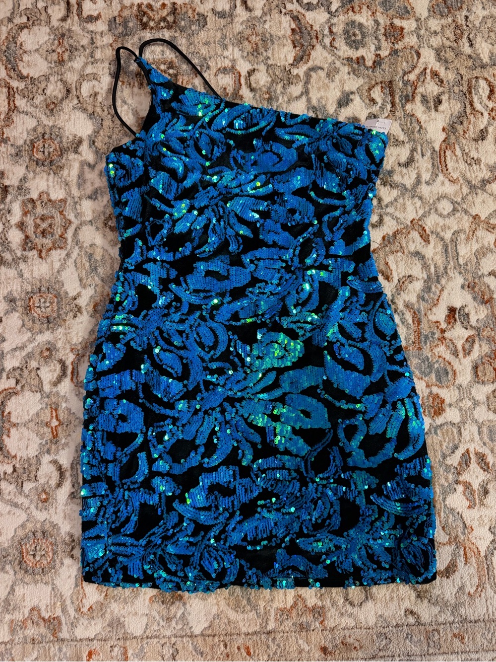 Blondie Nites Blue One-Shoulder Sequin Sheath Mini Dress